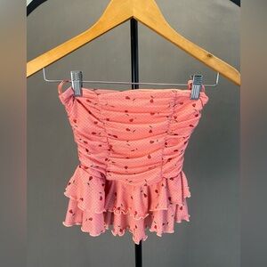 Kimchi Blue Pink Cherry Ruffle Mini Skirt